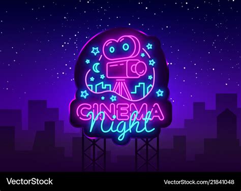 Cinema night neon logo movie Royalty Free Vector Image