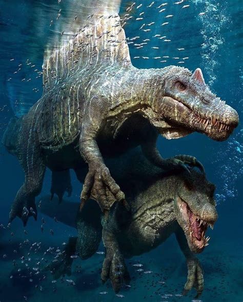 2 Spinosaurus' in their aquatic habitat. Original art by @dinosaurart ...