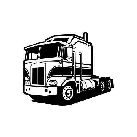 Monochrome Classic Semi Truck Silhouette Vector Art Isolated in White ...