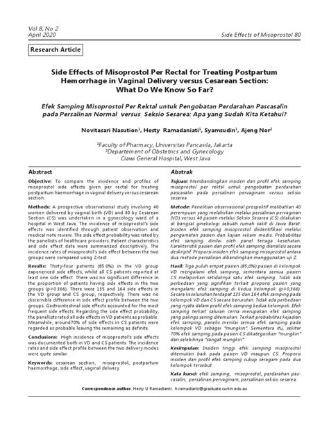 Comparing the Incidence and Profiles of Misoprostol Side Effects for ...