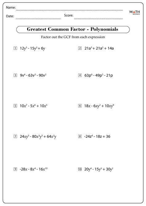 Factoring Polynomials Worksheets with Answer Key