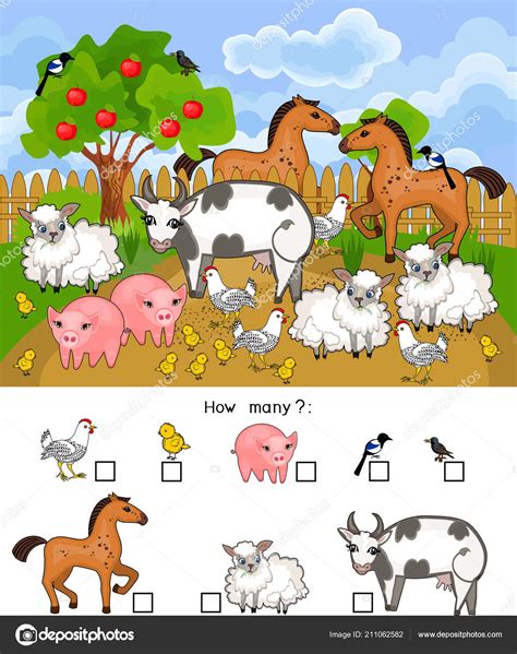 How Many Animals Counting Educational Game Different Farm Animals ...