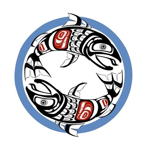 Pacific Northwest Double Salmon Coho Yin-Yang Coastal Salish native ...