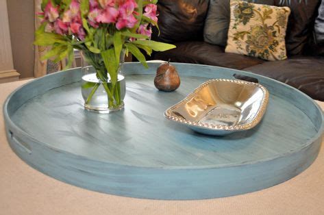 20" to 40" Turquoise Distressed - Round Extra Large Ottoman Tray in ...