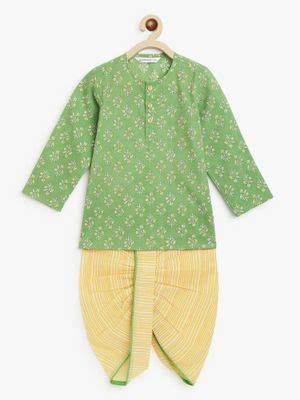 Buy Campana Boys Bansi Dhoti Kurta Garden Print Green & Yellow (Set of ...