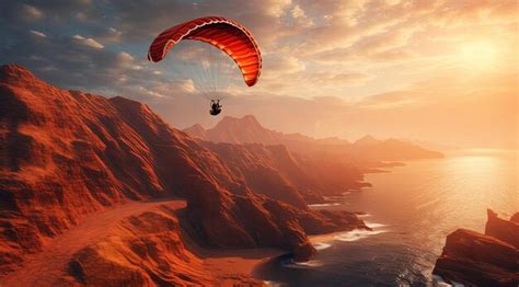 Premium AI Image | a person flying a paraglider at an orange rock gulf ...