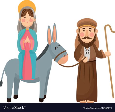 Virgin mary joseph donkey scene nativity Vector Image