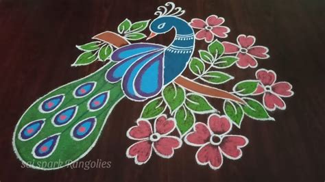 a peacock with flowers and leaves painted on it's back side, sitting on ...