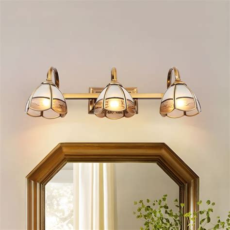 2/3 Bulbs Frosted Glass Vanity Lamp Luxury Style Gold Flower Bathroom ...