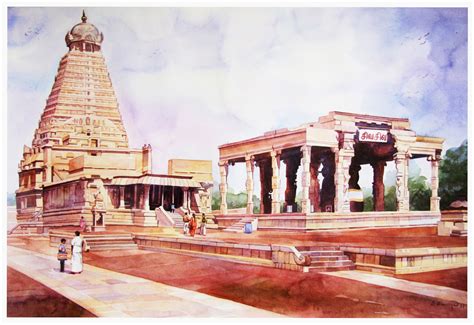 Artist Ragu: Thanjavur Brihadeeswarar Temple Watercolor Painting