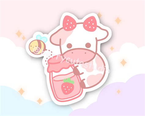 Strawberry Cow Sticker: Kawaii Stickers Water Bottle Stickers - Etsy ...