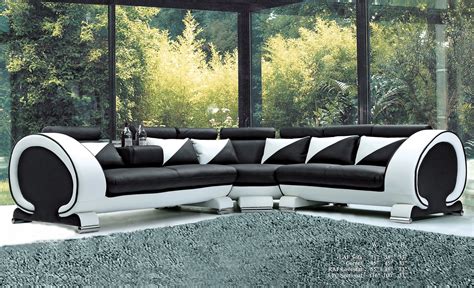 Classic Contemporary White And Black Bonded Leather Sectional Sofa Set ...