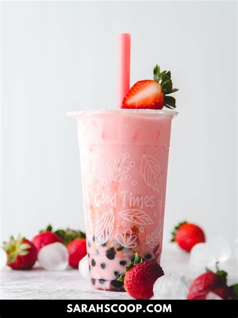 How To Make Strawberry Popping Boba Bubble Tea Recipe - Sarah Scoop