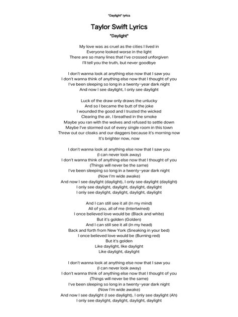 Taylor Swift - Daylight Lyrics | PDF