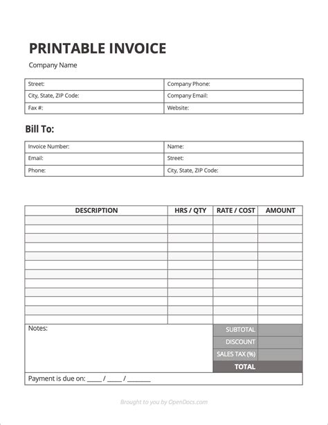 blank invoice template in pdf blue riset - free printable invoice ...