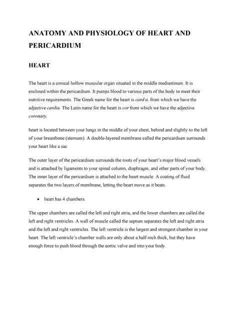 Anatomy and physiology of heart and precordium - ANATOMY AND PHYSIOLOGY ...