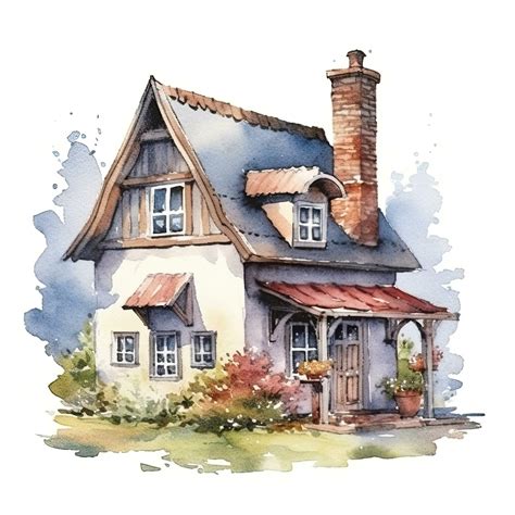 Cute watercolor house. Illustration AI Generative 24529525 Stock Photo ...