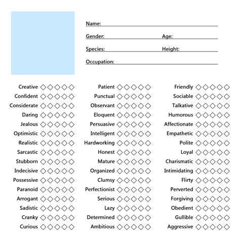 Oc Character Sheet Template - Printable Word Searches