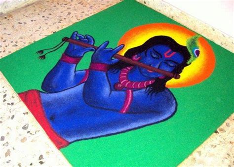 Krishna Janmashtami Rangoli designs with colours and dots - K4 Craft