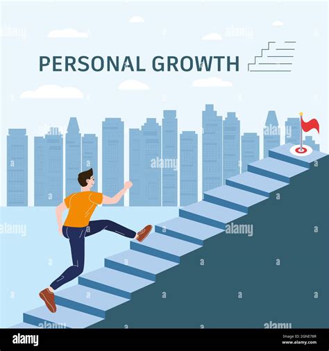 Personal growth Young man running up stairway concept. Self-improvement ...