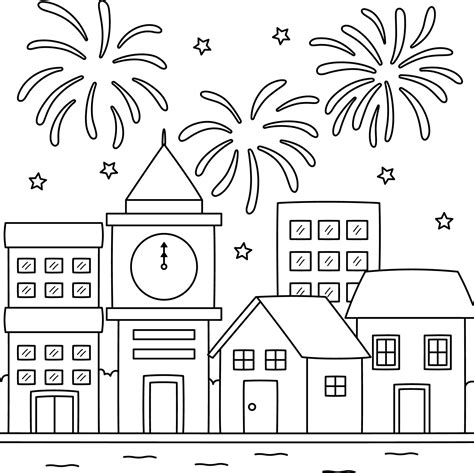 New Year Fireworks Coloring Page for Kids 12626298 Vector Art at Vecteezy