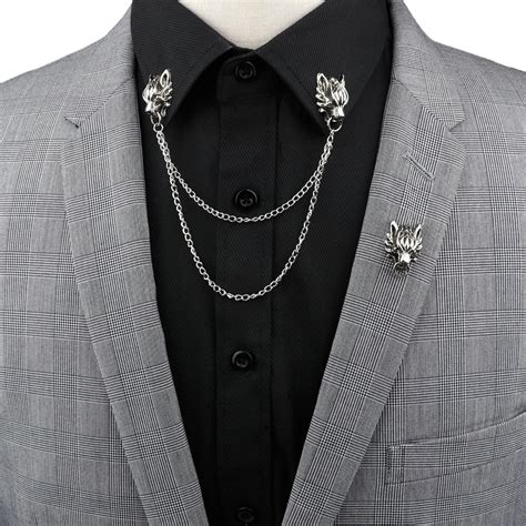 Man Suit Shirt Collar Tassel Chain Lapel Pin Brooch Dragon Badge Retro ...