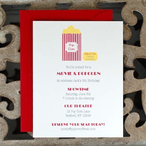 Movie Party Invitations Popcorn Party by SweetBellaStationery