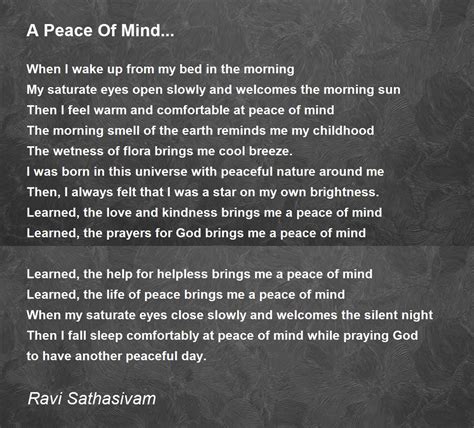 A Peace Of Mind... Poem by Ravi Sathasivam - Poem Hunter