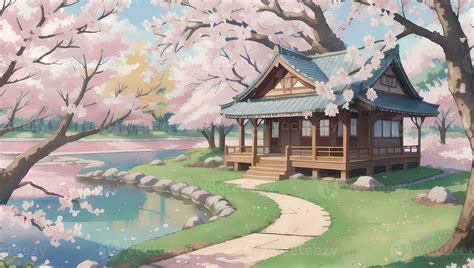 Sakura Garden during Spring Time Visual Novel Anime Manga Background ...