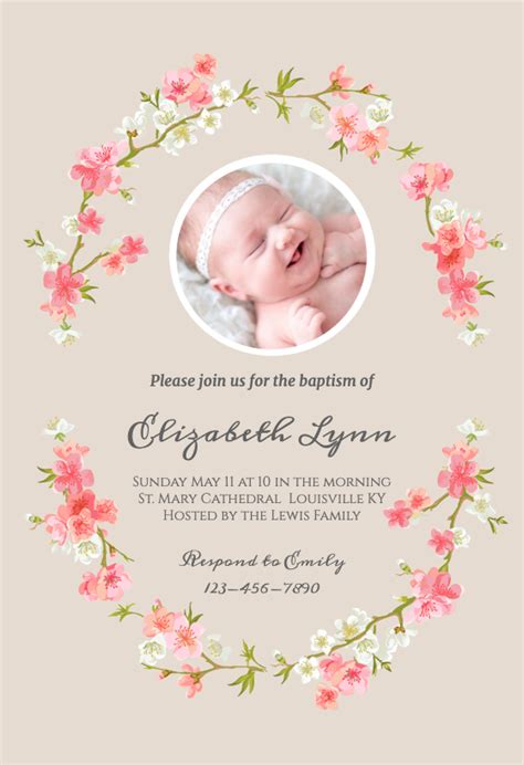 Paper & Party Supplies Floral Baptism Invitation Girl Baptism ...