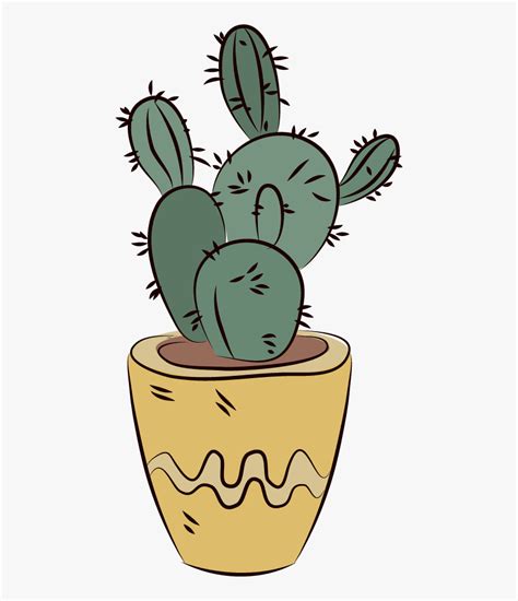 Cactus In A Pot Drawing, HD Png Download , Transparent Png Image - PNGitem