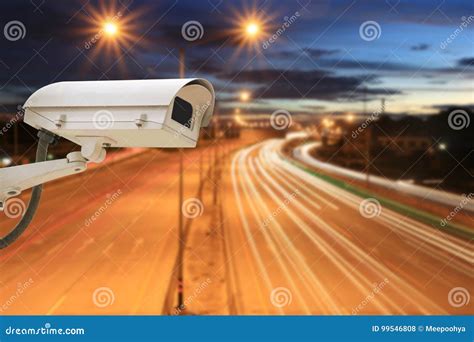 CCTV Camera on Highway Roads in Twilight Sky Background. Stock Photo ...