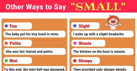 96 Synonyms for SMALL with Examples | Another Word for SMALL • 7ESL