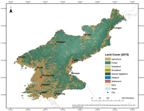 Land cover classification for North Korea (2015). Source: ESA Climate ...