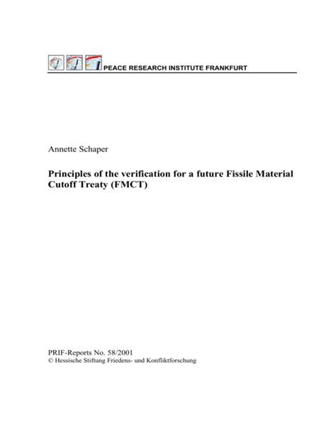 Principles of the verification for a future Fissile Material Cutoff Treaty