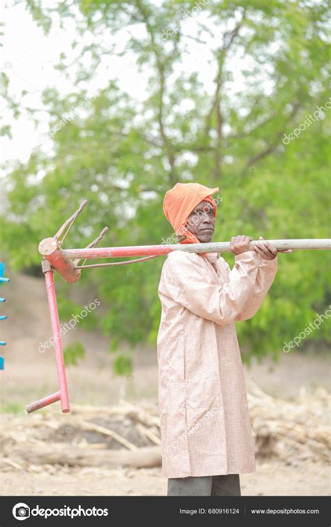 Indian Farmer Yoke Oxen Farming India Happy Farm Worker Carry Stock ...