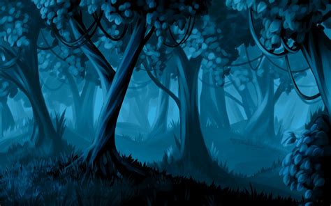 Blue forest in the night - trees from the story. Drawings, Paintings ...