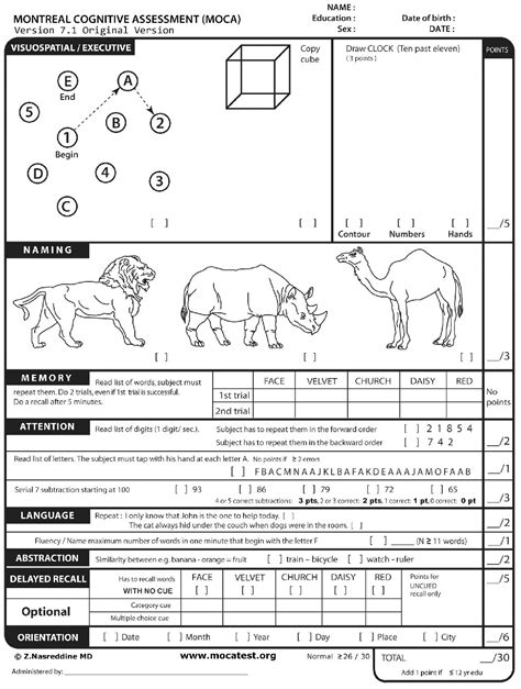 MOCA-Montreal Cognitive Assessment Test - GHC