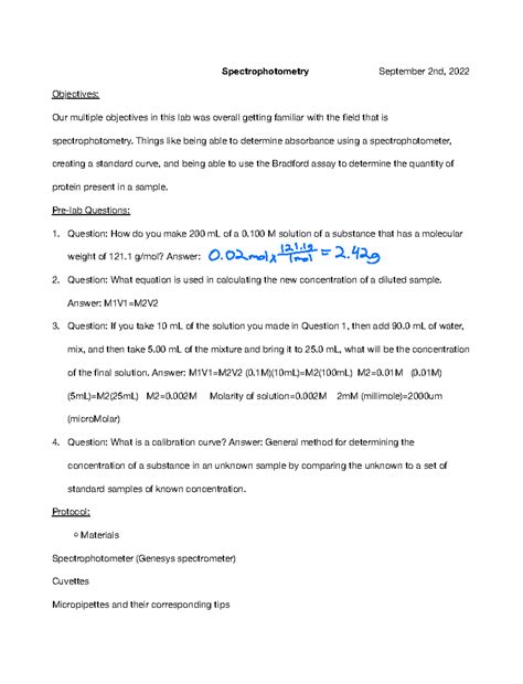 Spectrophotometry Lab Report - Spectrophotometry September 2nd, 2022 ...