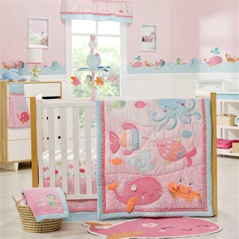 Sea Animals with Bubble Pink Baby Girls 4 Piece Nursery Infant Crib ...