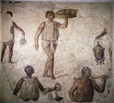 Slaves making preparations for a feast, 2nd century - Stock Image ...