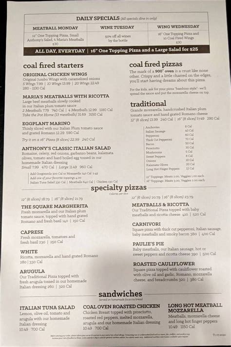 Anthony's Coal Fired Pizza - Menu - Delray Beach - Delray Beach Menu