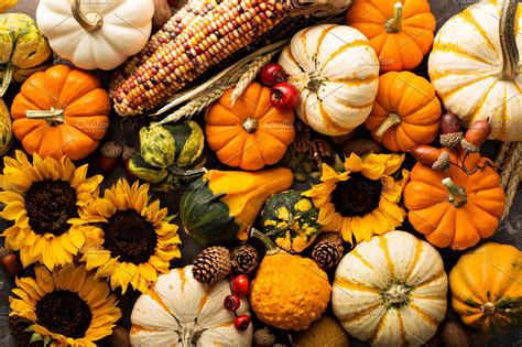 Fall background with pumpkins | High-Quality Food Images ~ Creative Market