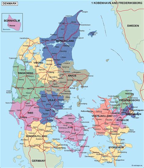 denmark political map. Illustrator Vector Eps maps. Eps Illustrator Map ...