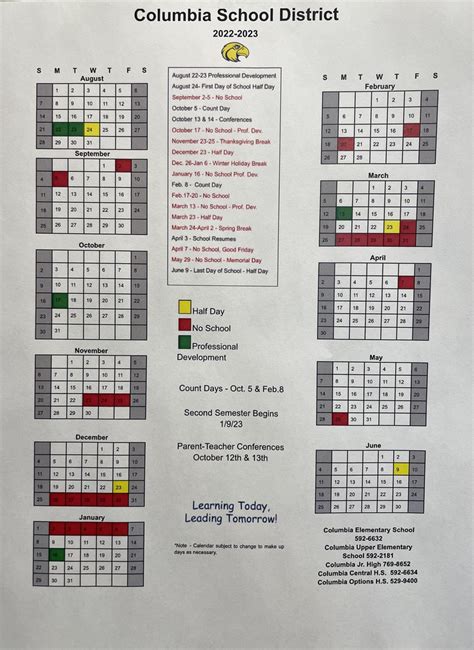 2022-2023 School Year Calendar Released! | Columbia School District