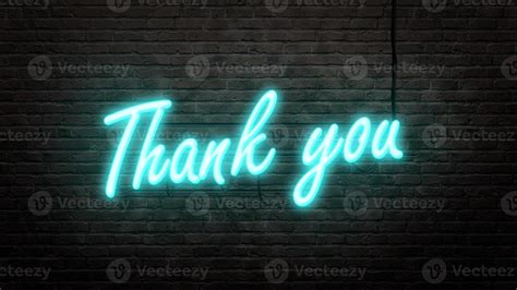 Thank you neon sign emblem in neon style on brick wall background ...