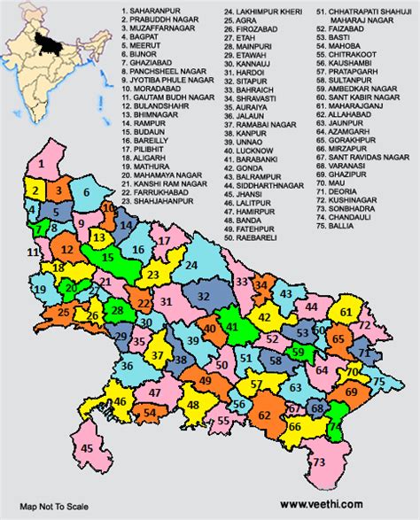 Uttar Pradesh Districts Map | India world map, General knowledge book ...