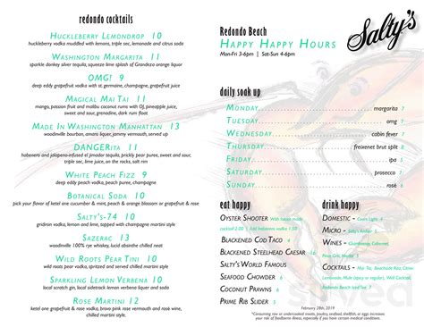 Salty's menu in Portland, Oregon, USA