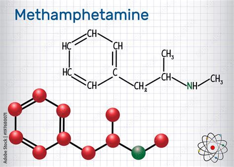 Fototapeta Methamphetamine (crystal meth, C10H15N) molecule. Structural ...