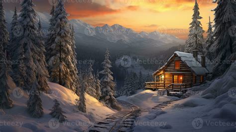 Beautiful Winter hut in a stunning alpine landscape winter scenery AI ...